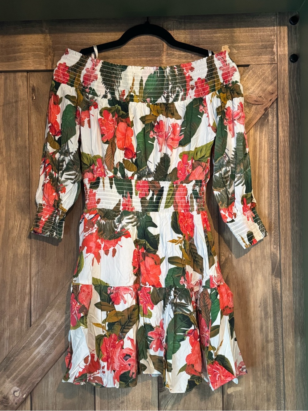 Gianni Bino Off -Shoulder Cinche waist Floral Women’s Dress in White and Coral